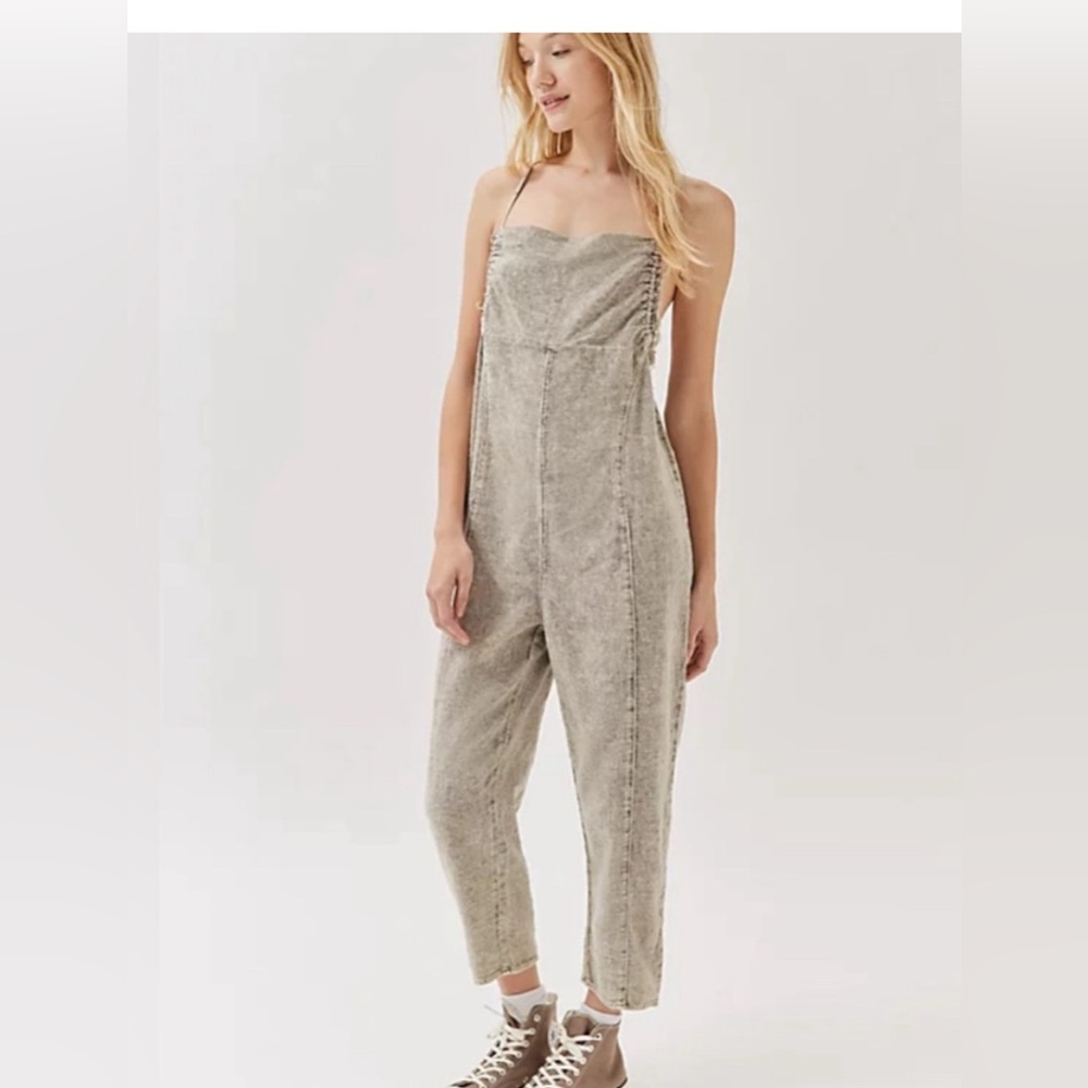 Urban Outfitters Out From Under Brea Acid-Wash Distressed Grey Boho Jumpsuit